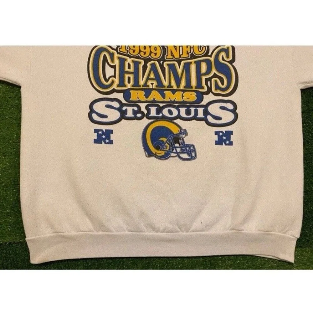 Vintage St Louis Rams sweatshirt mens large white blue crewneck super bowl NFL - Picture 4 of 13